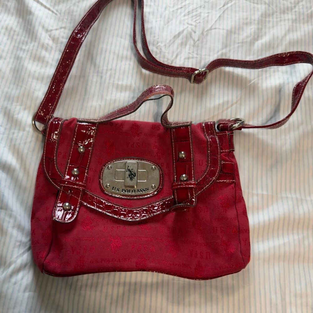 U.S. Polo Assn. Monogrammed Red Canvas Crossbody Bag #preppy #y2k #gifting